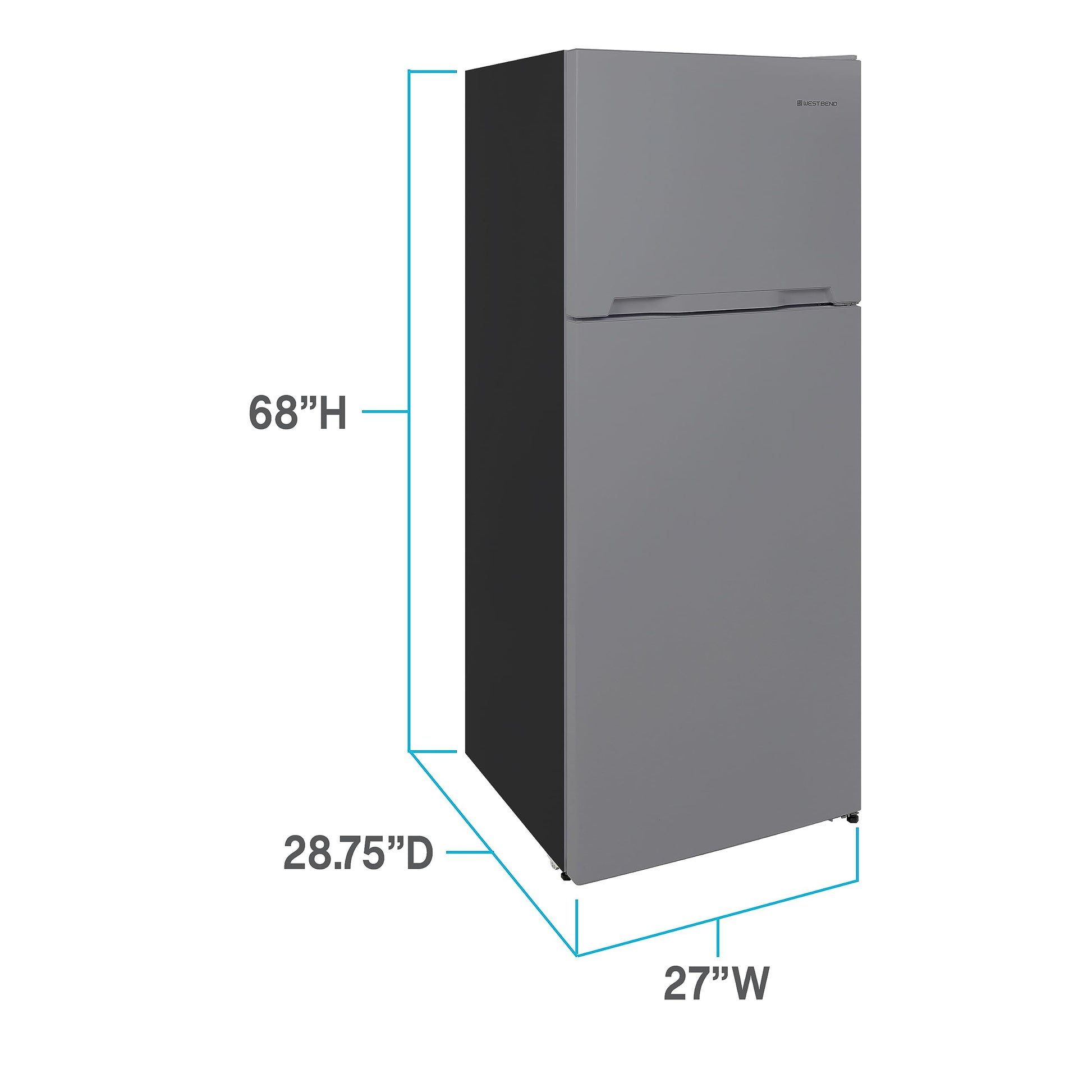 West Bend Apartment Refrigerator Freestanding Dual Door Design Fridge with Top Freezer, Adjustable Electronic Controls and Frost Free Defrost, for Condo, House, Small Kitchen Use, 14.3-Cu.Ft, Metallic - CookCave
