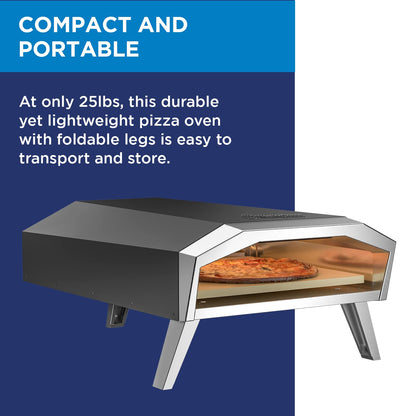 Westinghouse 13-Inch Gas Pizza Oven No Rotation Stone - 1000°F High-Heat, Portable Gas-Powered Design, Folding Legs, Adjustable Heat Control, Fast & Crispy Wood-Fired-Style Pizzas - CookCave