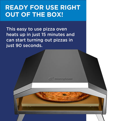 Westinghouse 13-Inch Gas Pizza Oven No Rotation Stone - 1000°F High-Heat, Portable Gas-Powered Design, Folding Legs, Adjustable Heat Control, Fast & Crispy Wood-Fired-Style Pizzas - CookCave