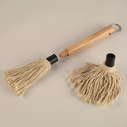 WHTCHSU 11.2 Inch Grill Basting Mop Wooden Long Handle with 1 Extra Replacement Heads for BBQ Grilling Smoking Steak - CookCave