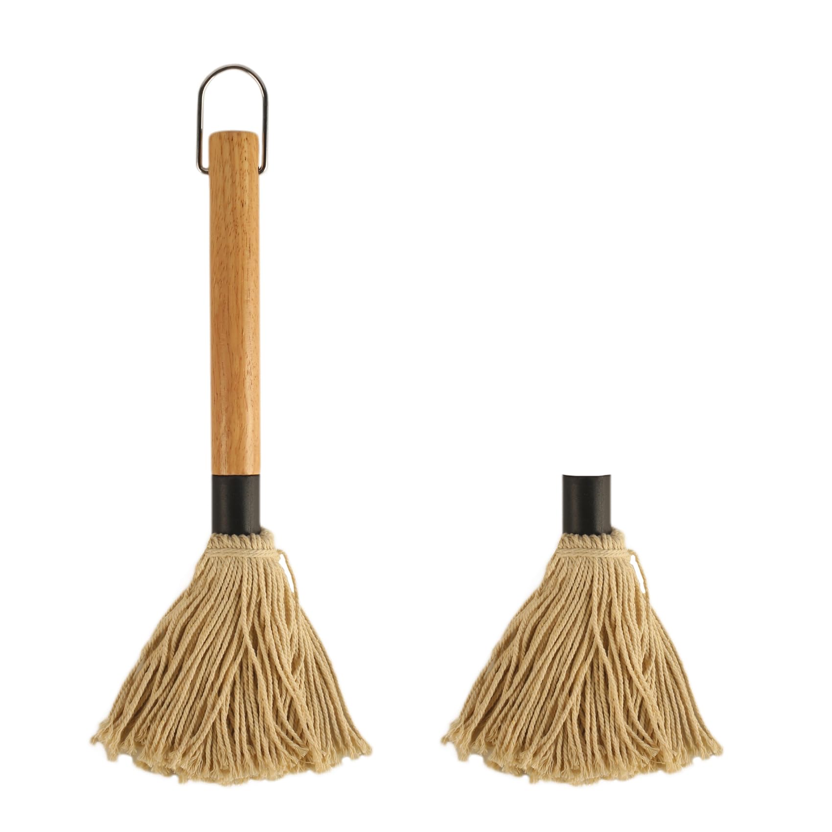 WHTCHSU 11.2 Inch Grill Basting Mop Wooden Long Handle with 1 Extra Replacement Heads for BBQ Grilling Smoking Steak - CookCave