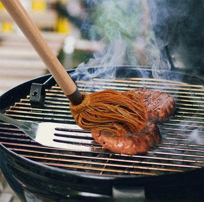 WHTCHSU 11.2 Inch Grill Basting Mop Wooden Long Handle with 1 Extra Replacement Heads for BBQ Grilling Smoking Steak - CookCave