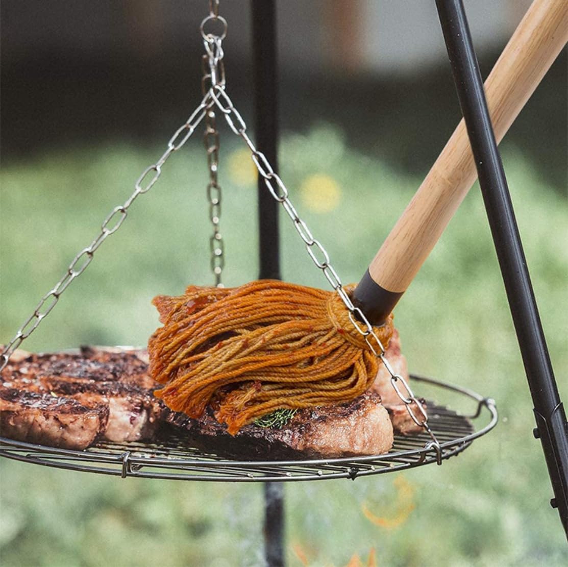 WHTCHSU 11.2 Inch Grill Basting Mop Wooden Long Handle with 1 Extra Replacement Heads for BBQ Grilling Smoking Steak - CookCave