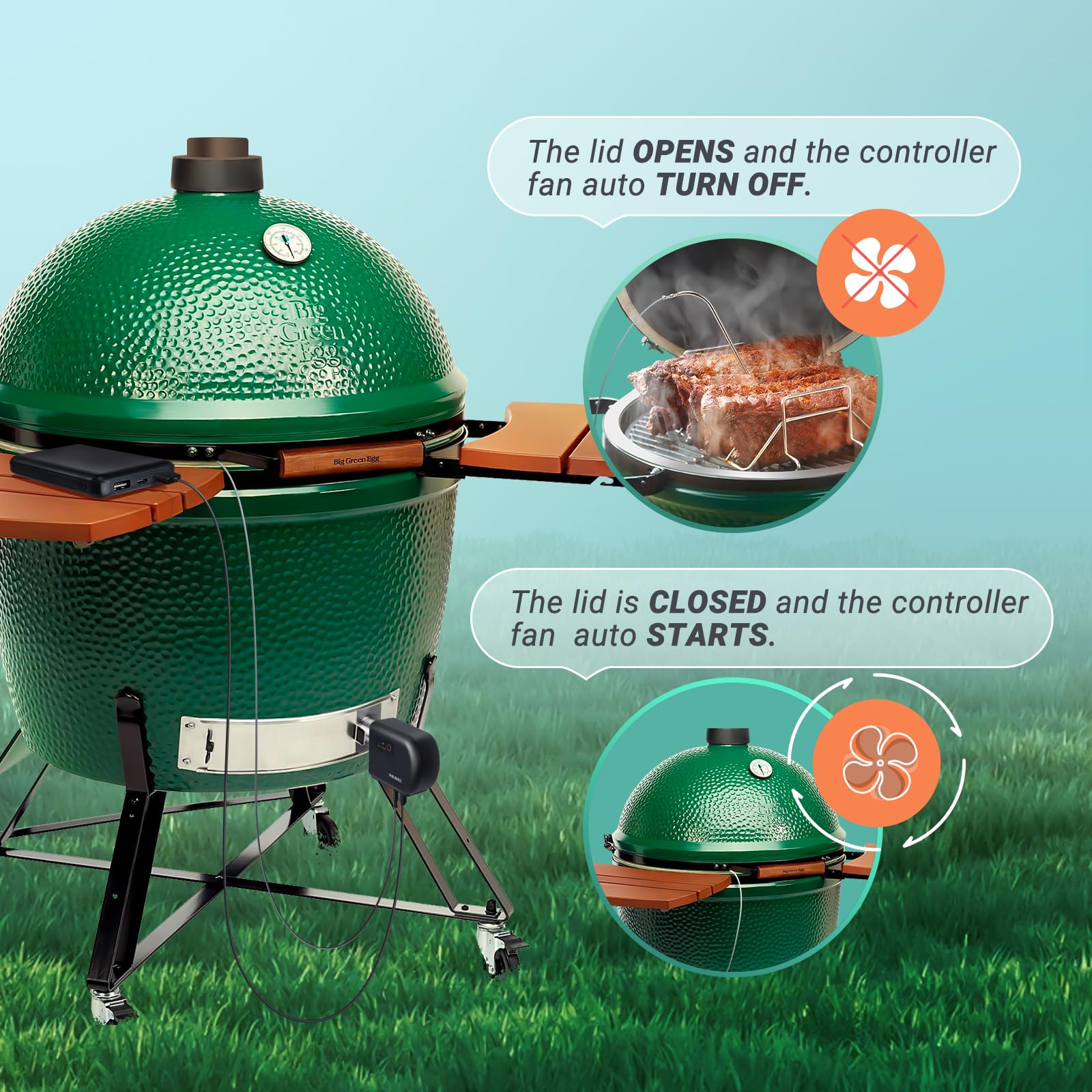 Wi-Fi & Bluetooth BBQ Smoker Temperature Controller with Automatic Smoker Fan, INKBIRD ISC-027BW Grill Thermometer with 4 Probes for Big Green Egg, Kamado Joe, Primo, Vision Grill, Akorn Kamado, Weber - CookCave