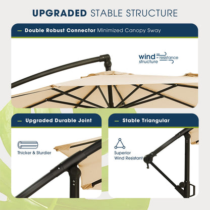 wikiwiki 10ft Patio Umbrellas Offset Outdoor Cantilever Hanging Umbrella w/Infinite Tilt, Fade Resistant Waterproof Recycled Fabric Canopy for Yard, Garden & Deck, Beige - CookCave