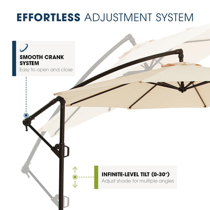 wikiwiki 10ft Patio Umbrellas Offset Outdoor Cantilever Hanging Umbrella w/Infinite Tilt, Fade Resistant Waterproof Recycled Fabric Canopy for Yard, Garden & Deck, Beige - CookCave