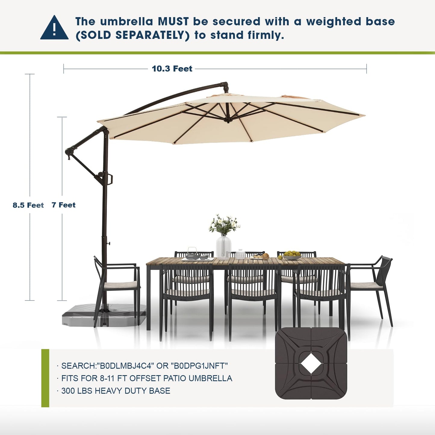 wikiwiki 10ft Patio Umbrellas Offset Outdoor Cantilever Hanging Umbrella w/Infinite Tilt, Fade Resistant Waterproof Recycled Fabric Canopy for Yard, Garden & Deck, Beige - CookCave
