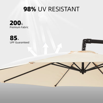 wikiwiki 10ft Patio Umbrellas Offset Outdoor Umbrella Cantilever Hanging Umbrellas w/Infinite Tilt, Fade Resistant Waterproof RECYCLED FABRIC Canopy & Cross Base, for Yard, Garden & Deck, Cream Beige - CookCave