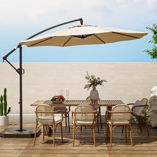 wikiwiki 10ft Patio Umbrellas Offset Outdoor Umbrella Cantilever Hanging Umbrellas w/Infinite Tilt, Fade Resistant Waterproof RECYCLED FABRIC Canopy & Cross Base, for Yard, Garden & Deck, Cream Beige - CookCave