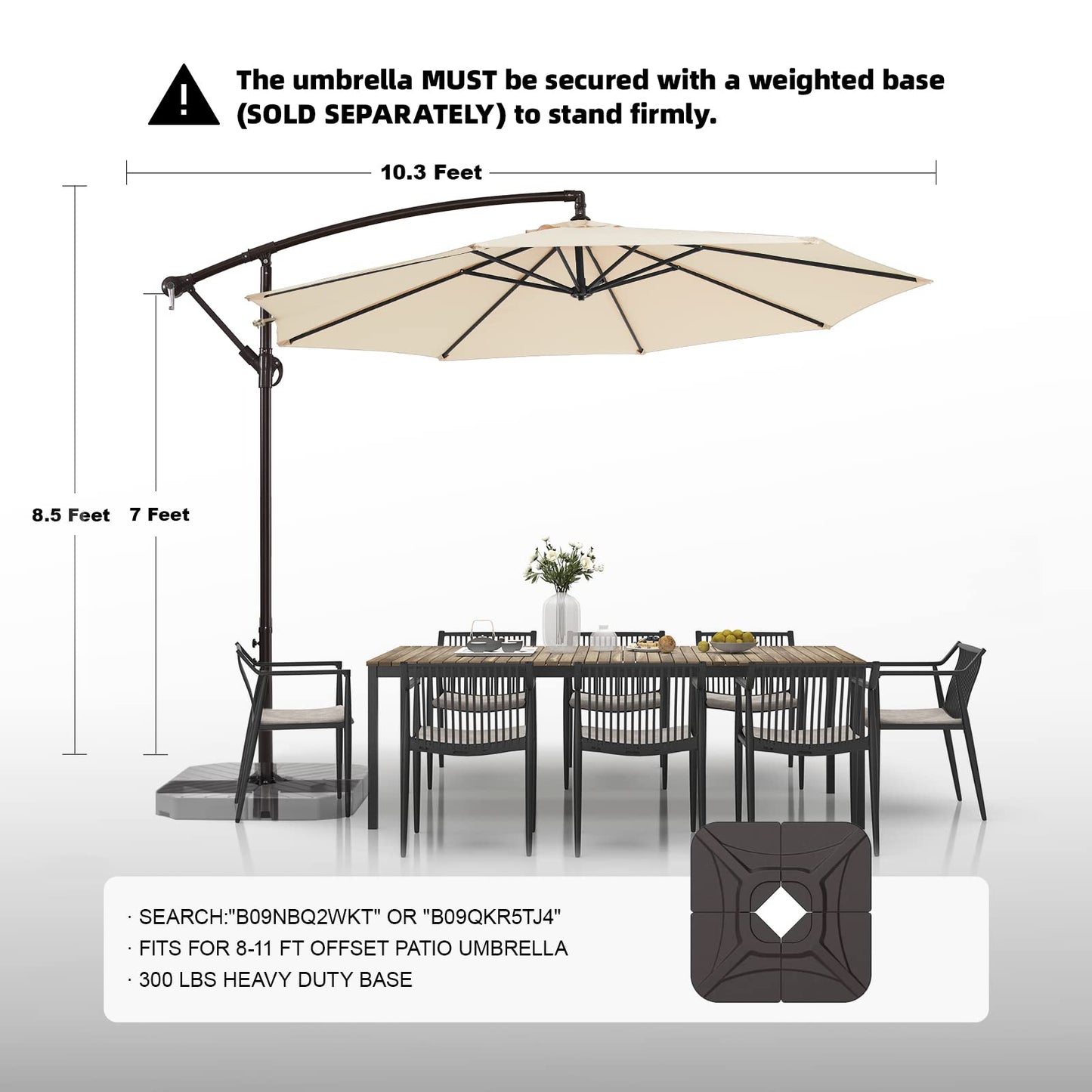 wikiwiki 10ft Patio Umbrellas Offset Outdoor Umbrella Cantilever Hanging Umbrellas w/Infinite Tilt, Fade Resistant Waterproof RECYCLED FABRIC Canopy & Cross Base, for Yard, Garden & Deck, Cream Beige - CookCave