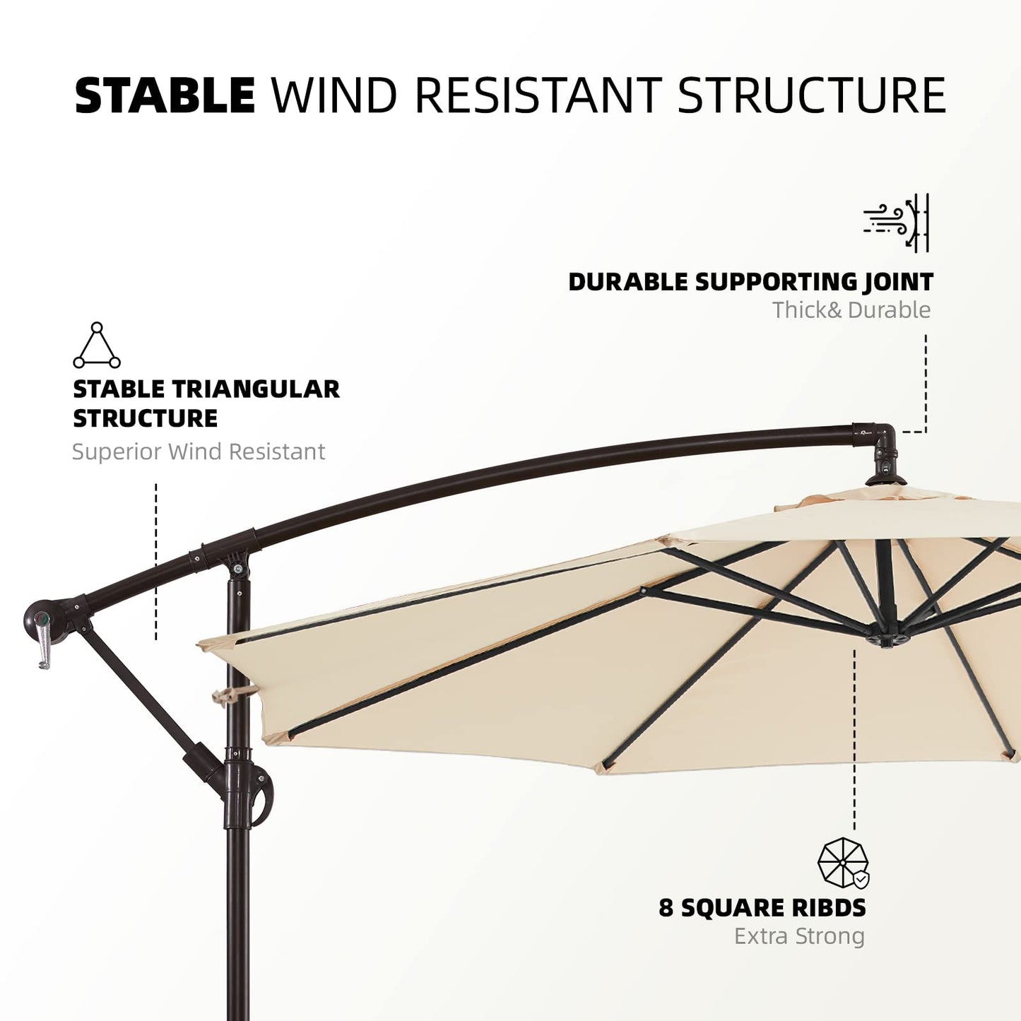 wikiwiki 10ft Patio Umbrellas Offset Outdoor Umbrella Cantilever Hanging Umbrellas w/Infinite Tilt, Fade Resistant Waterproof RECYCLED FABRIC Canopy & Cross Base, for Yard, Garden & Deck, Cream Beige - CookCave