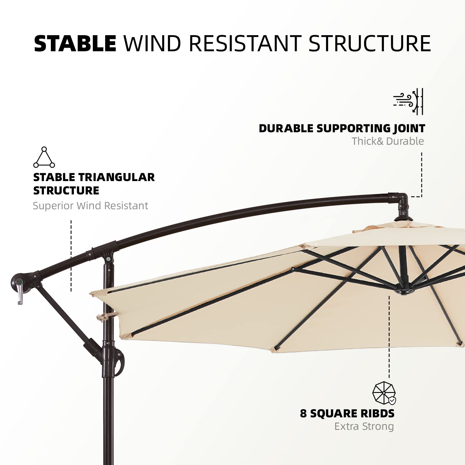wikiwiki 10ft Patio Umbrellas Offset Outdoor Umbrella Cantilever Hanging Umbrellas w/Infinite Tilt, Fade Resistant Waterproof RECYCLED FABRIC Canopy & Cross Base, for Yard, Garden & Deck, Cream Beige - CookCave