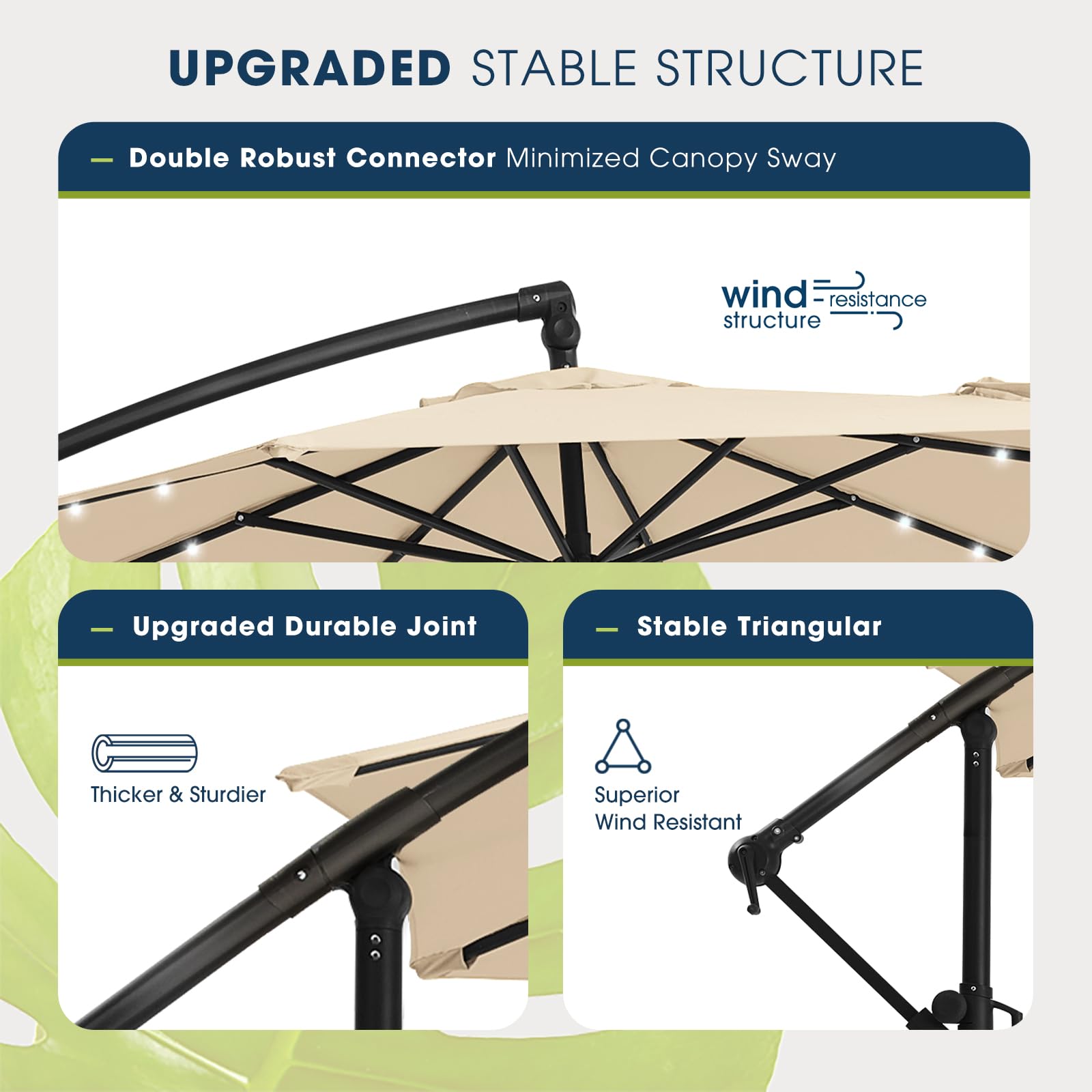 wikiwiki 10ft Solar LED Offset Hanging Market Cantilever Patio Umbrella for Backyard, Poolside, Lawn and Garden, Easy Tilt Adjustment, Polyester Shade & Cross Base, Beige - CookCave