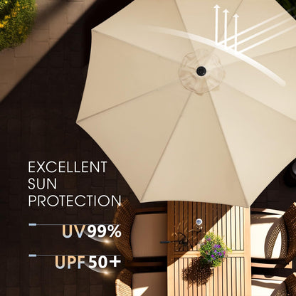 wikiwiki 9 FT Patio Umbrellas Outdoor Table Market Umbrella with Push Button Tilt/Crank, 8 Sturdy Ribs, Fade Resistant Waterproof POLYESTER DTY Canopy for Garden, Lawn, Backyard & Pool, Cream Beige - CookCave