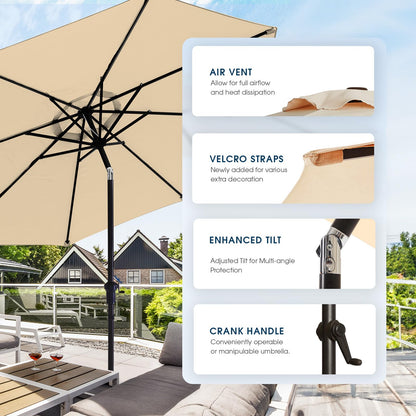 wikiwiki 9 FT Patio Umbrellas Outdoor Table Market Umbrella with Push Button Tilt/Crank, 8 Sturdy Ribs, Fade Resistant Waterproof POLYESTER DTY Canopy for Garden, Lawn, Backyard & Pool, Cream Beige - CookCave
