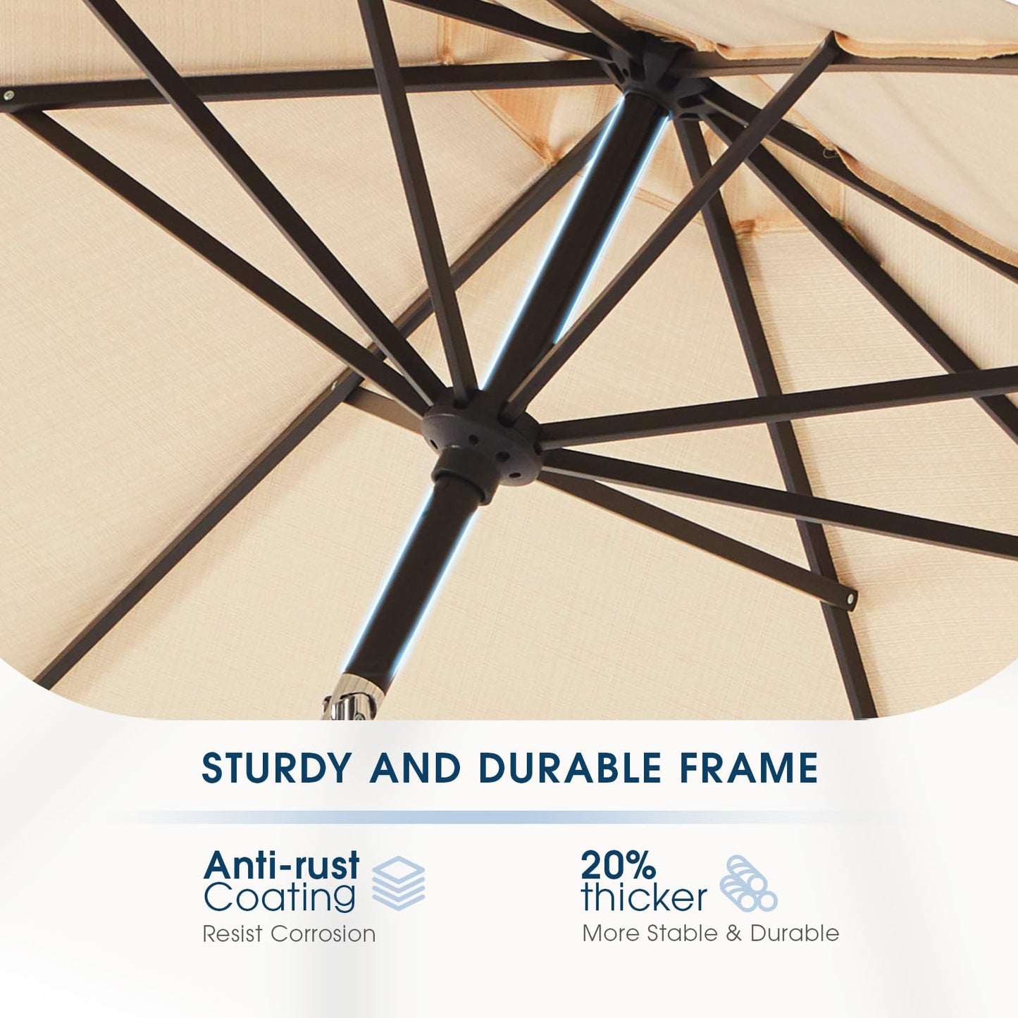 wikiwiki 9 FT Patio Umbrellas Outdoor Table Market Umbrella with Push Button Tilt/Crank, 8 Sturdy Ribs, Fade Resistant Waterproof POLYESTER DTY Canopy for Garden, Lawn, Backyard & Pool, Cream Beige - CookCave