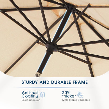 wikiwiki 9 FT Patio Umbrellas Outdoor Table Market Umbrella with Push Button Tilt/Crank, 8 Sturdy Ribs, Fade Resistant Waterproof POLYESTER DTY Canopy for Garden, Lawn, Backyard & Pool, Cream Beige - CookCave