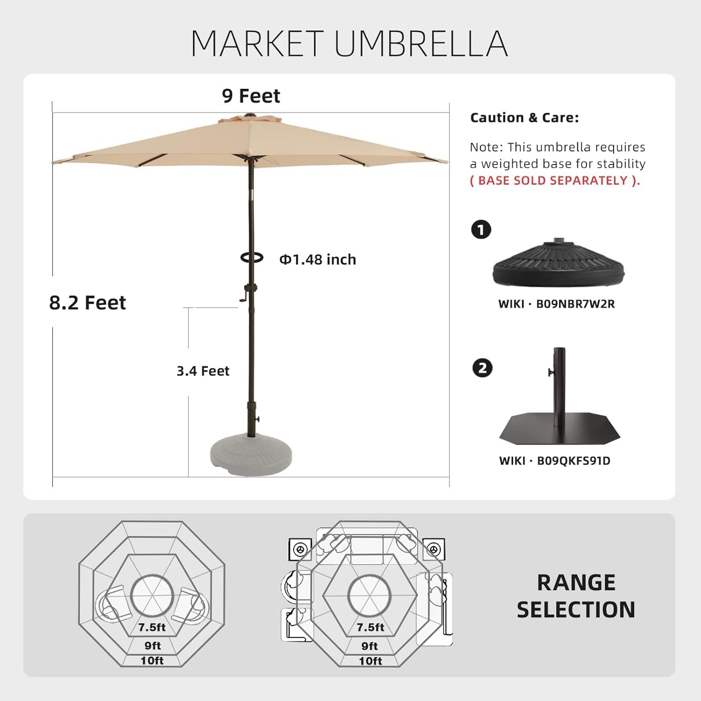 wikiwiki 9 FT Patio Umbrellas Outdoor Table Market Umbrella with Push Button Tilt/Crank, 8 Sturdy Ribs, Fade Resistant Waterproof POLYESTER DTY Canopy for Garden, Lawn, Backyard & Pool, Cream Beige - CookCave
