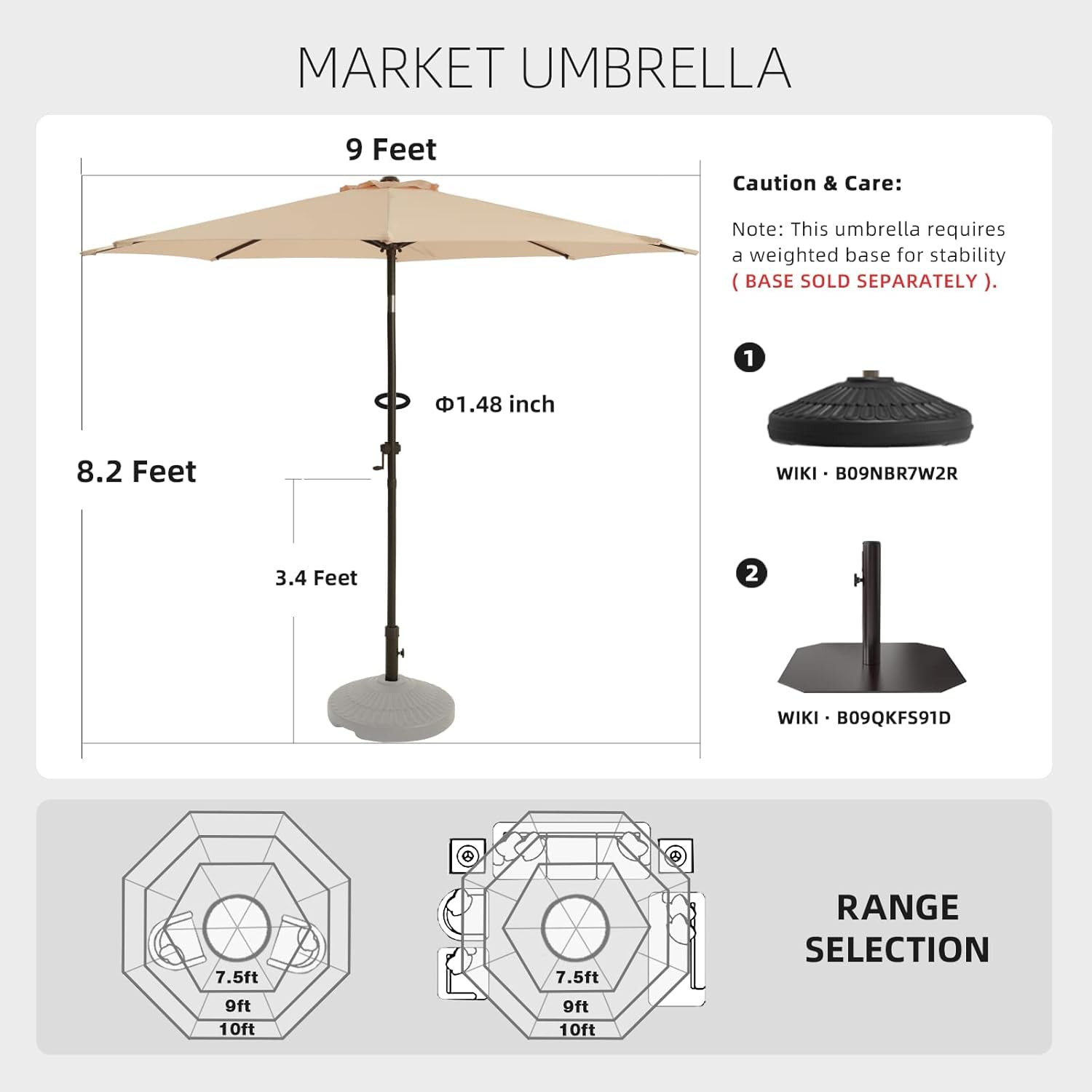 wikiwiki 9 FT Patio Umbrellas Outdoor Table Market Umbrella with Push Button Tilt/Crank, 8 Sturdy Ribs, Fade Resistant Waterproof POLYESTER DTY Canopy for Garden, Lawn, Backyard & Pool, Cream Beige - CookCave