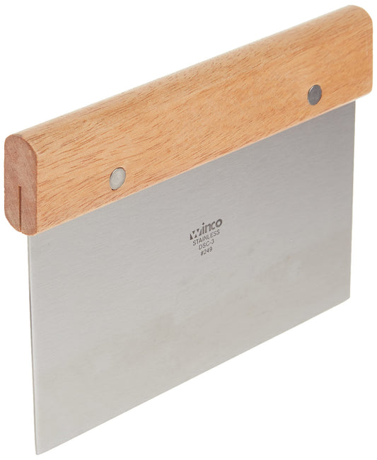 Winco Stainless Steel Dough Scraper with Wood Handle - CookCave