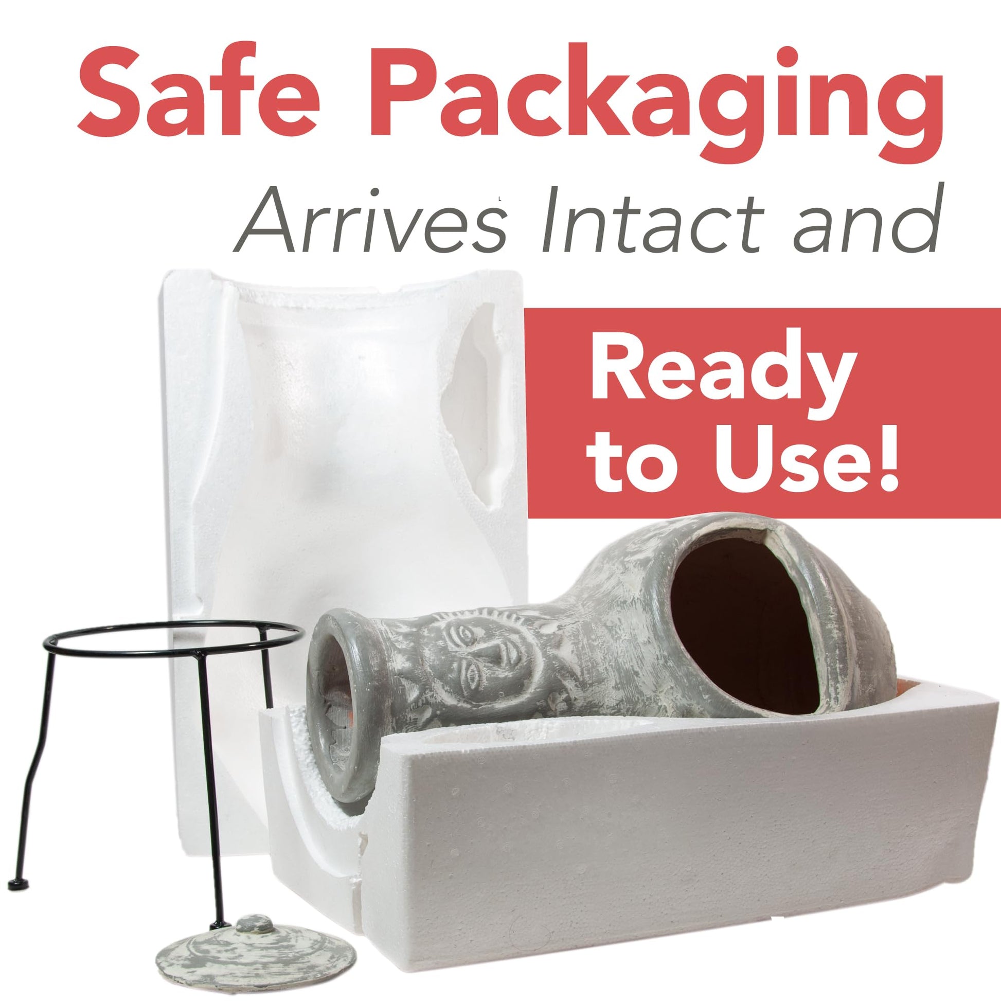 Wiosi Medium Chiminea Outdoor Fireplace Grey Clay Chimineas with Chimney Rain Lids and Solid Metal Stands - Grey Terracotta Chimenea - Rustic Fire Pit Chimnea 16 x 16 x 32-inch - CookCave