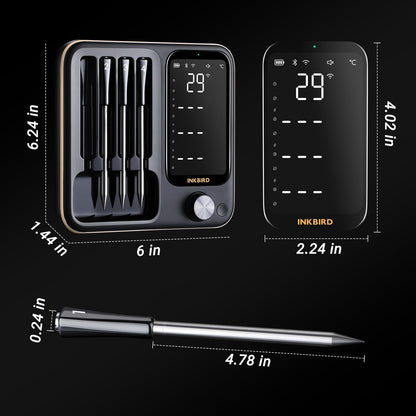 Wireless Meat Thermometer with 4 Probes, Inkbird Wifi BluetoothThermometer Digital Wireless for Rotisserie Grill Oven,Unlimited Range Dishwasher Waterproof Bluetooth Meat Thermometer for iOS & Android - CookCave