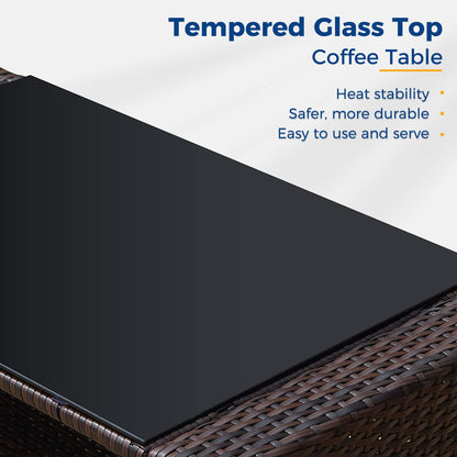 Wisteria Lane 4 Piece Outdoor Patio Furniture Sets, Wicker Conversation Set for Porch Deck, Brown Rattan Sofa Chair with Cushion - CookCave