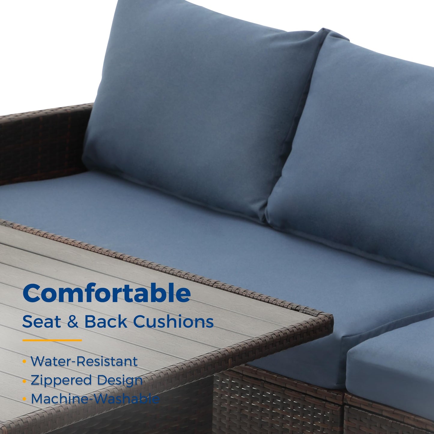 Wisteria Lane 7 Pieces Patio Furniture Set Outdoor Furniture Sectional, High Back Outdoor Patio Dining Table Set, Wicker Patio Conversation Set with Cushions for Balcony Lawn and Garden, Blue - CookCave