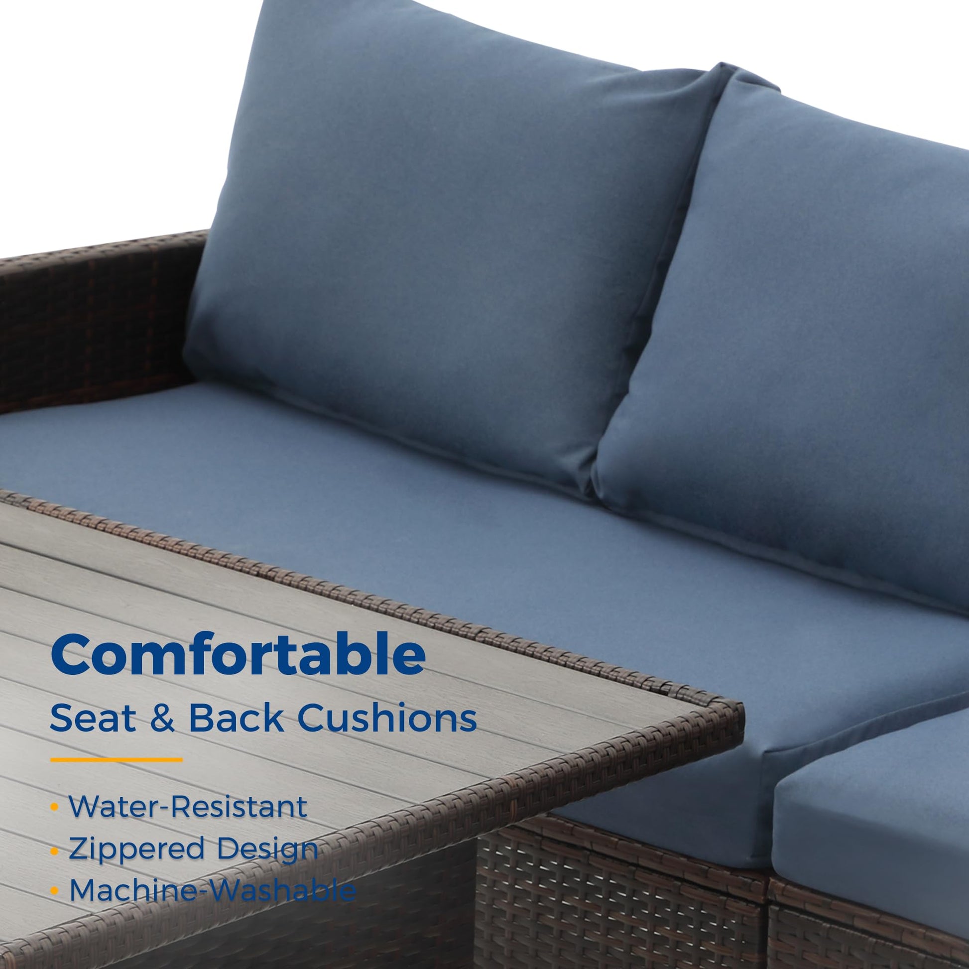 Wisteria Lane 7 Pieces Patio Furniture Set Outdoor Furniture Sectional, High Back Outdoor Patio Dining Table Set, Wicker Patio Conversation Set with Cushions for Balcony Lawn and Garden, Blue - CookCave