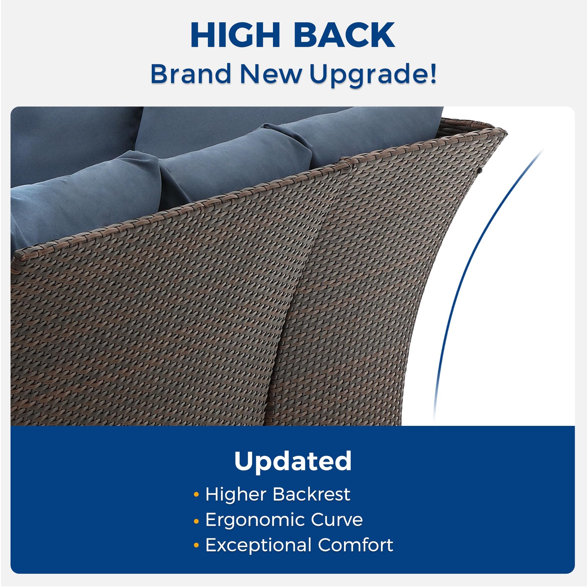 Wisteria Lane 7 Pieces Patio Furniture Set Outdoor Furniture Sectional, High Back Outdoor Patio Dining Table Set, Wicker Patio Conversation Set with Cushions for Balcony Lawn and Garden, Blue - CookCave