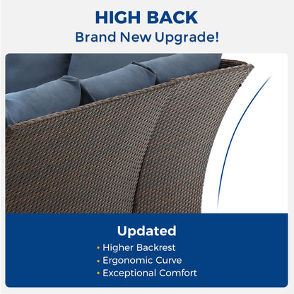 Wisteria Lane 7 Pieces Patio Furniture Set Outdoor Furniture Sectional, High Back Outdoor Patio Dining Table Set, Wicker Patio Conversation Set with Cushions for Balcony Lawn and Garden, Blue - CookCave