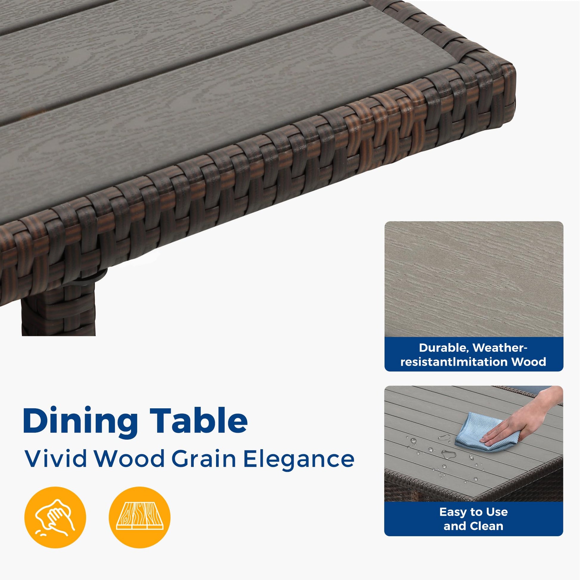 Wisteria Lane 7 Pieces Patio Furniture Set Outdoor Furniture Sectional, High Back Outdoor Patio Dining Table Set, Wicker Patio Conversation Set with Cushions for Balcony Lawn and Garden, Blue - CookCave