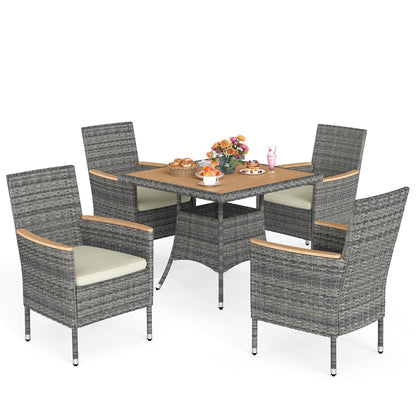 Wisteria Lane Patio Dining Sets for 4, All Weather Rattan Outdoor Table and Chairs with Acacia Wood Tabletop, Patio Dining Furniture with Removable Cushions for Deck Garden, Backyard, Gray - CookCave