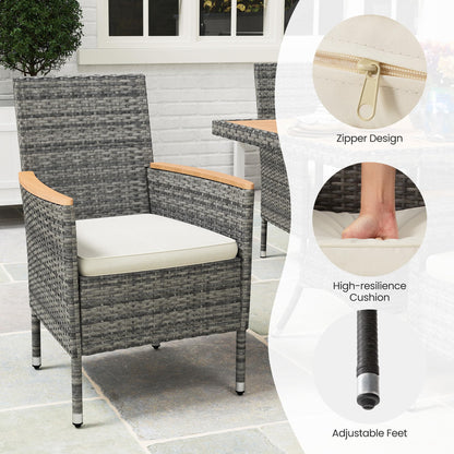 Wisteria Lane Patio Dining Sets for 4, All Weather Rattan Outdoor Table and Chairs with Acacia Wood Tabletop, Patio Dining Furniture with Removable Cushions for Deck Garden, Backyard, Gray - CookCave