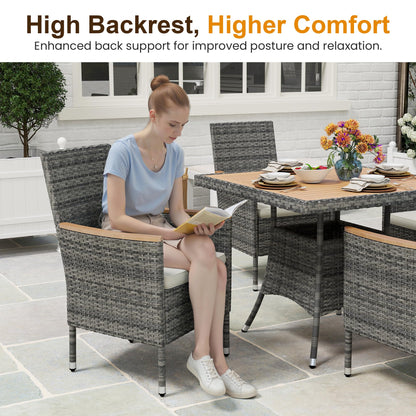 Wisteria Lane Patio Dining Sets for 4, All Weather Rattan Outdoor Table and Chairs with Acacia Wood Tabletop, Patio Dining Furniture with Removable Cushions for Deck Garden, Backyard, Gray - CookCave