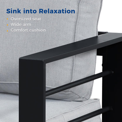 Wisteria Lane Patio Furniture Aluminum Sofa, All-Weather Outdoor 3 Seats Couch, Black Metal Chair with Light Grey Cushions - CookCave