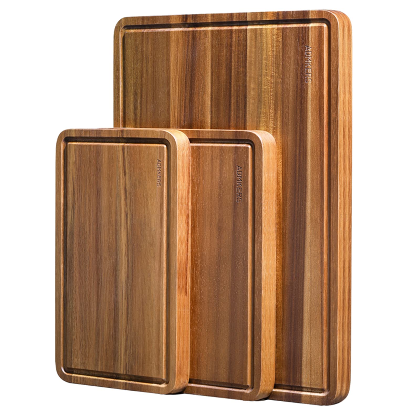 Wood Cutting Boards Set of 3 for Kitchen, Thick Chopping Board, Large Wooden Cutting Board Set with Deep Juice Groove and Handles, Wooden trays for meat, fruit and cheese (17x12, 12x10, 12x7 inch) - CookCave