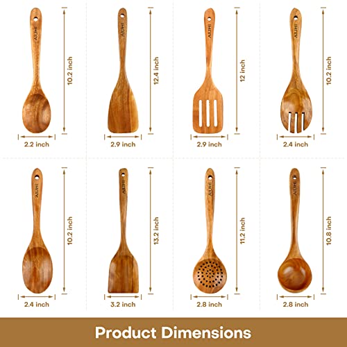 Wood Spoons for Cooking,Nonstick Kitchen Utensil Set,Wooden Spoons Cooking Utensil Set Non Scratch Natural Teak Wooden Utensils for Cooking(Teak 8 Pack) - CookCave