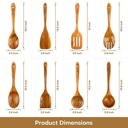 Wood Spoons for Cooking,Nonstick Kitchen Utensil Set,Wooden Spoons Cooking Utensil Set Non Scratch Natural Teak Wooden Utensils for Cooking(Teak 8 Pack) - CookCave