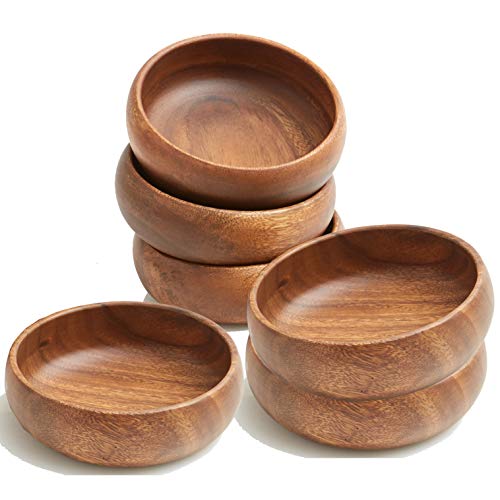Woodard & Charles Acacia Wood Snack Serving Bowl, Set of 4, 6" x 2" (Set of 6) - CookCave