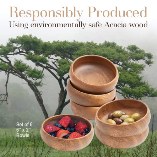 Woodard & Charles Acacia Wood Snack Serving Bowl, Set of 4, 6" x 2" (Set of 6) - CookCave