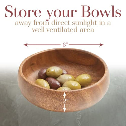 Woodard & Charles Acacia Wood Snack Serving Bowl, Set of 4, 6" x 2" (Set of 6) - CookCave
