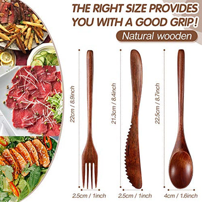 Wooden Cutlery Set For Dinner, Kitchen Flatware Tableware Utensil Set Includes Spoon, Fork, Knife (12 Pieces) - CookCave