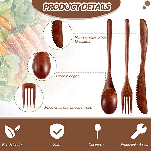 Wooden Cutlery Set For Dinner, Kitchen Flatware Tableware Utensil Set Includes Spoon, Fork, Knife (12 Pieces) - CookCave
