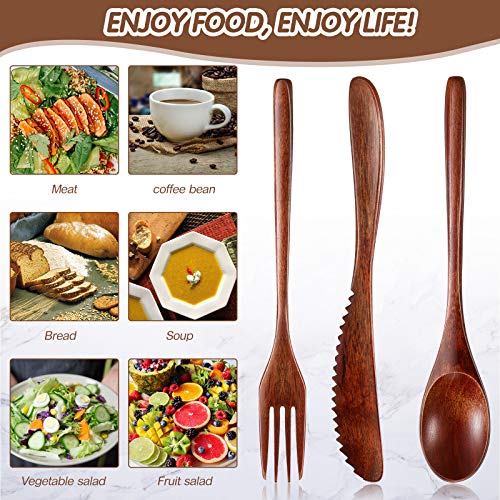Wooden Cutlery Set For Dinner, Kitchen Flatware Tableware Utensil Set Includes Spoon, Fork, Knife (12 Pieces) - CookCave