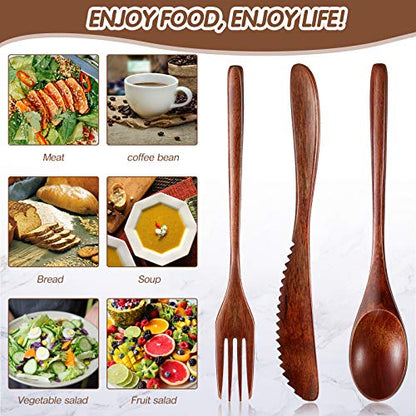 Wooden Cutlery Set For Dinner, Kitchen Flatware Tableware Utensil Set Includes Spoon, Fork, Knife (12 Pieces) - CookCave