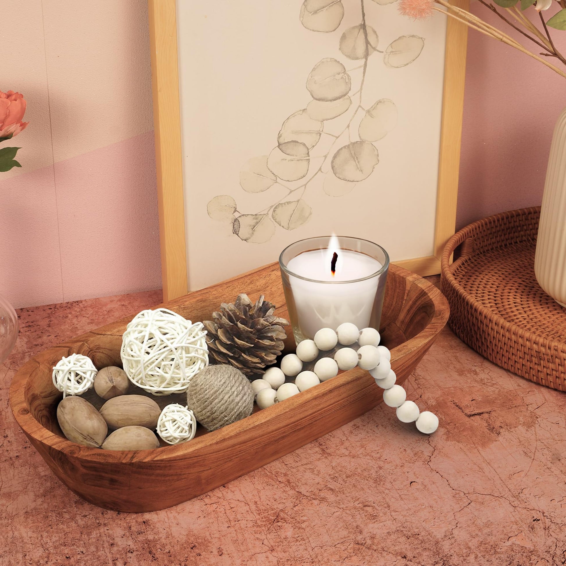 Wooden Dough Bowl – Handmade Decorative Bowls for Home Decor, Bathroom, Kitchen Counter & More - Acacia Wood Large Dough Bowl Fits Cosmetics, Keys & Other Knick Knacks – Great Boho Home Decorations - CookCave