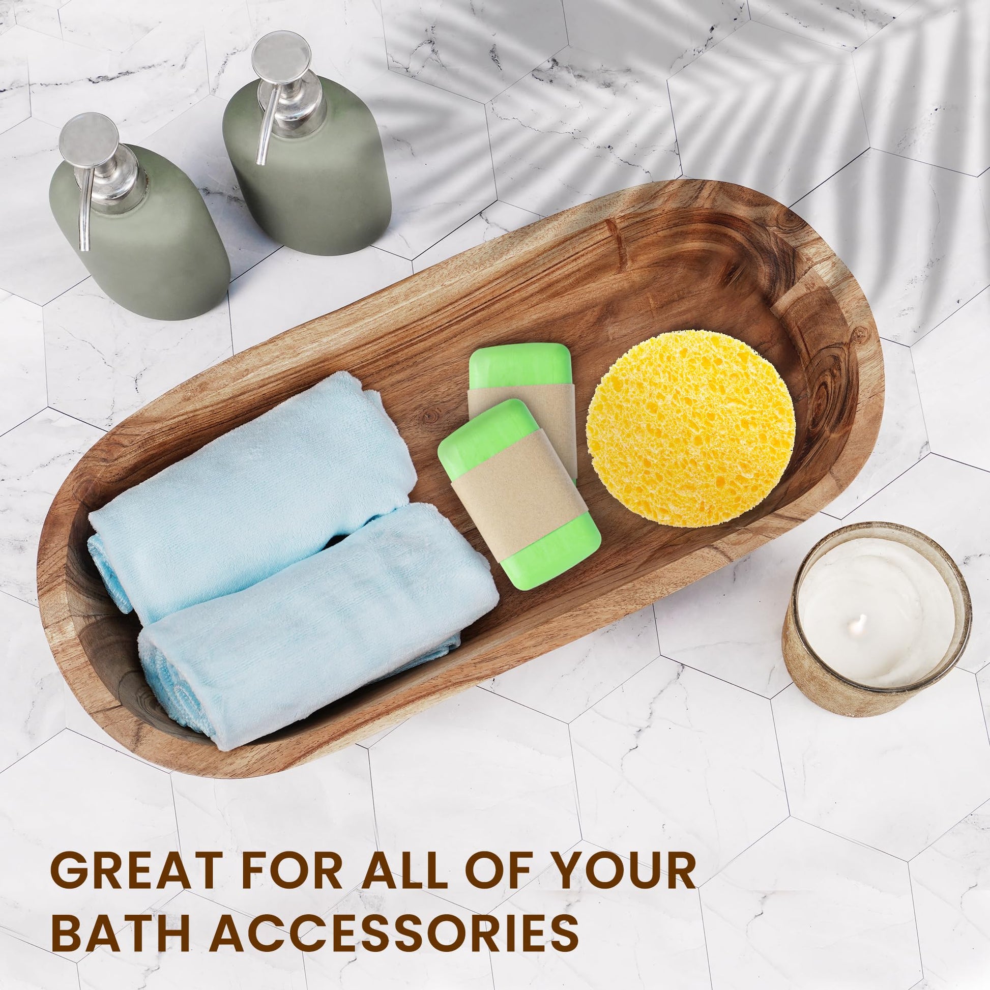 Wooden Dough Bowl – Handmade Decorative Bowls for Home Decor, Bathroom, Kitchen Counter & More - Acacia Wood Large Dough Bowl Fits Cosmetics, Keys & Other Knick Knacks – Great Boho Home Decorations - CookCave