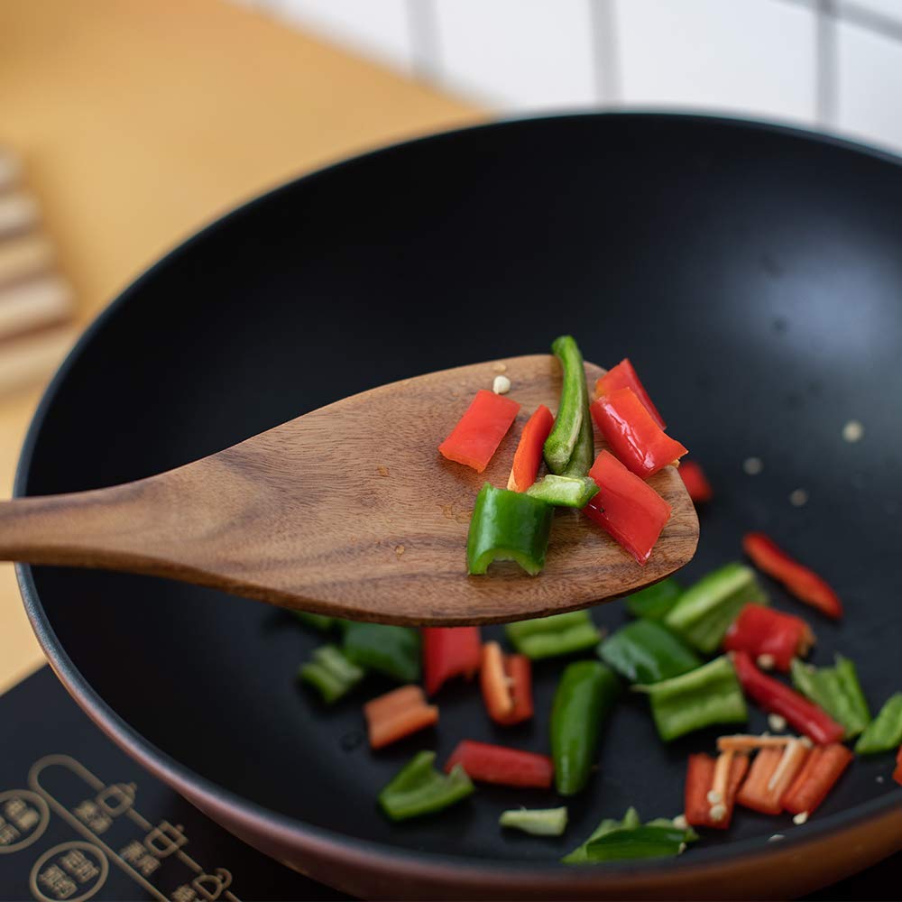 Wooden Kitchen Utensils Set, 5 PCs Natural Acacia Spurtle Set for Non-stick Pan Kitchen Tool Ladle and Wok Spatulas, Salad fork - CookCave