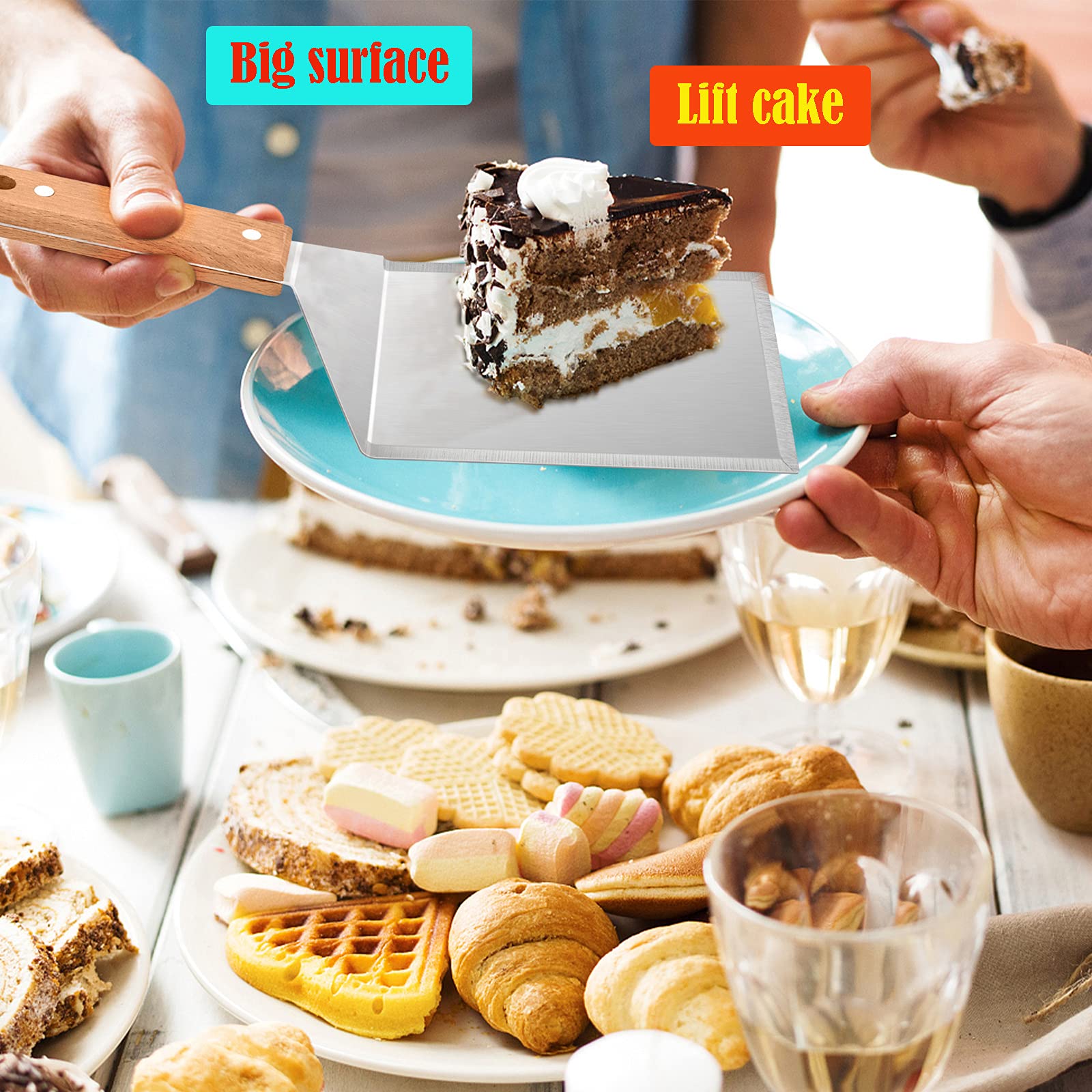 Wooden Metal Spatulas 2Pcs, HaSteeL Professional Griddle Spatula Tools Set, Hamburger Turner Pancake Flipper Perfect for Teppanyaki Flat Top BBQ Grilling Kitchen Cooking Indoor & Outdoor - 2 Hooks - CookCave